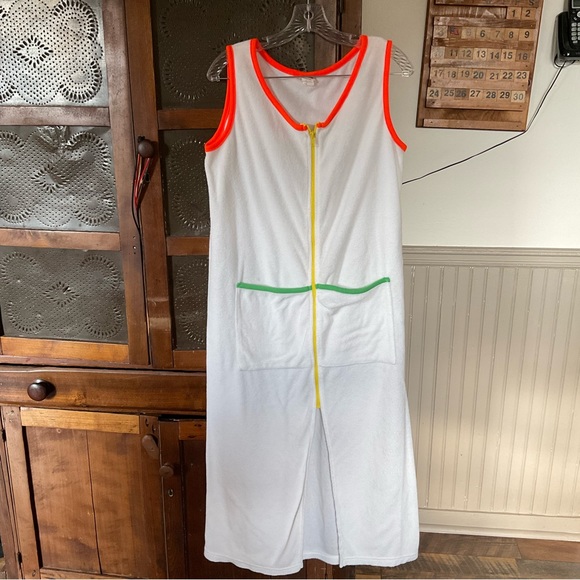 Vintage White Terry Cloth House Dress Swim Cover Up M - Picture 1 of 5